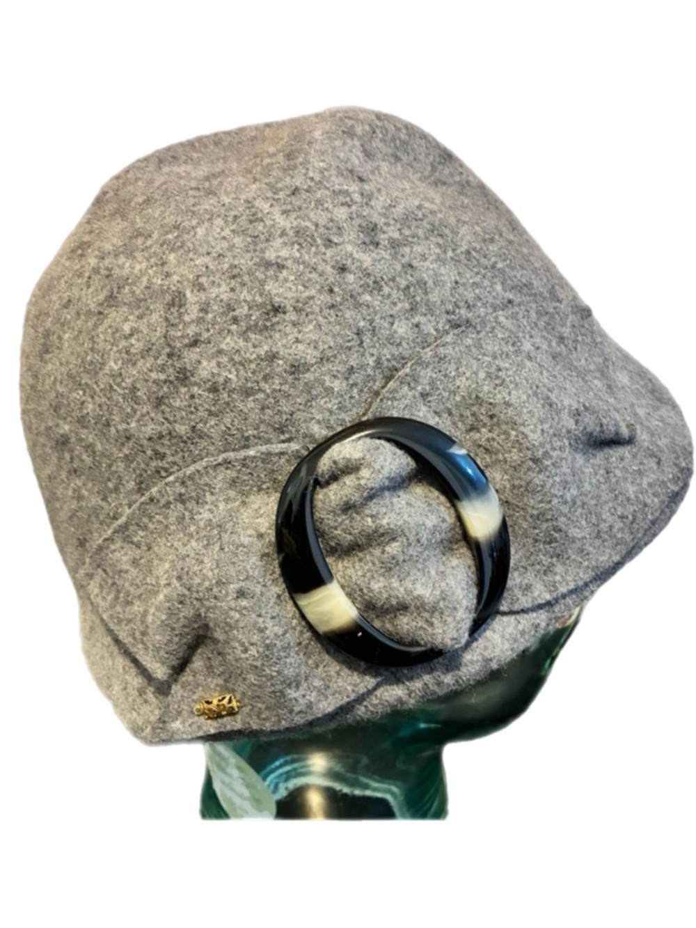 Grace Wool Felt Cloche Hat Gray Black Ring Accent Lined Parisian 20s Size Medium